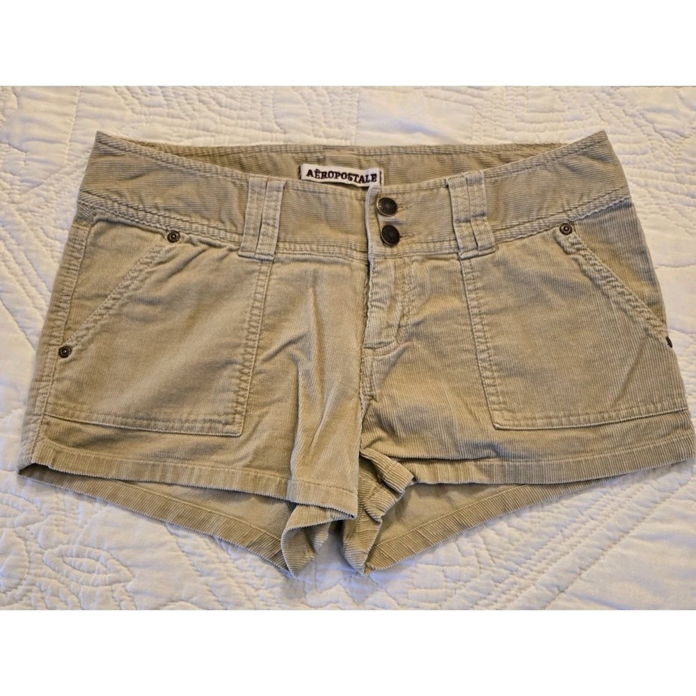 AEROPOSTALE Y2K Vtg Corduroy Micro Shorts Junior 5 / 6 Tan Pocket Retro Inspired
